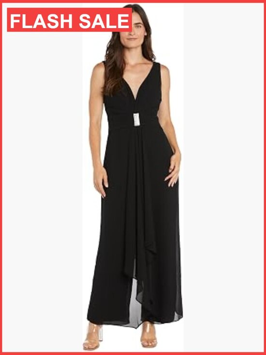 Pants - Sleeveless Wide Leg Jumpsuit with Rhinestone Waist